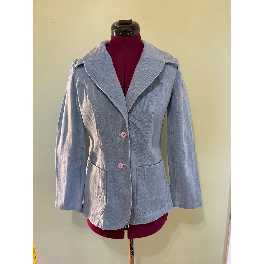 Vintage 1970s Womens Light Blue Denim Blazer Jacket Size S - Picture 10 of 16